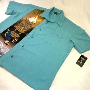 Steady Clothing USA Cursed Island Tiki Teal Bowling Hawaiian Shirt Skull XL